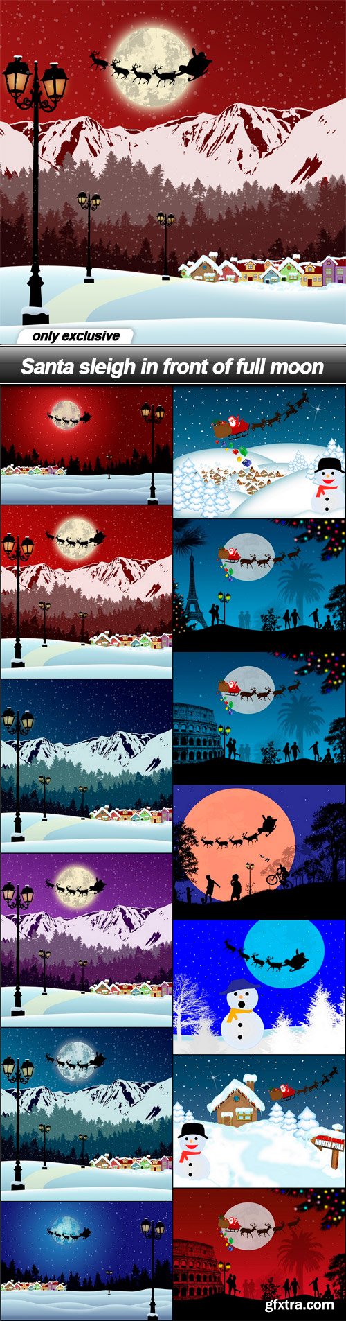 Santa sleigh in front of full moon - 13 EPS