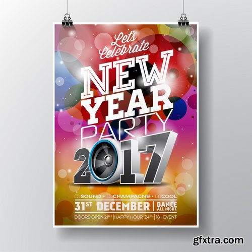 Collection banner flyer of New Year illustration Christmas decoration gift holiday tree toy logo 4-25 HQ Jpeg