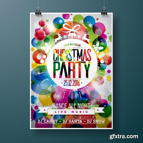 Collection banner flyer of New Year illustration Christmas decoration gift holiday tree toy logo 4-25 HQ Jpeg