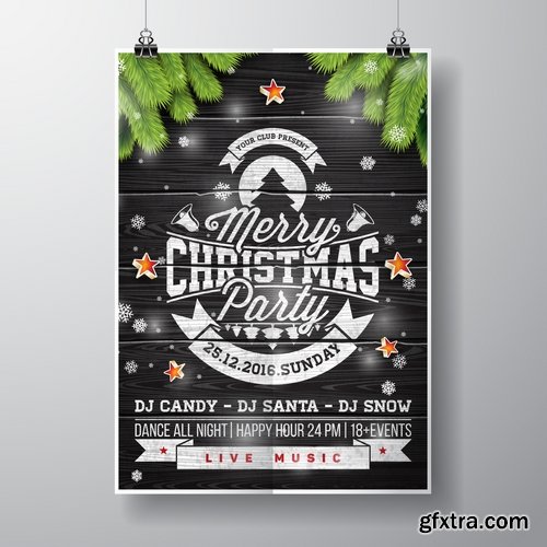 Collection banner flyer of New Year illustration Christmas decoration gift holiday tree toy logo 4-25 HQ Jpeg