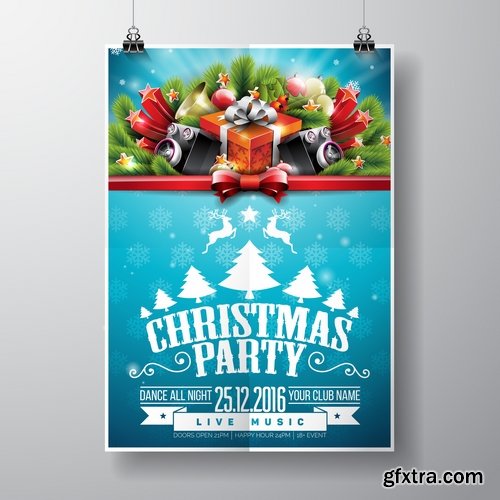 Collection banner flyer of New Year illustration Christmas decoration gift holiday tree toy logo 4-25 HQ Jpeg