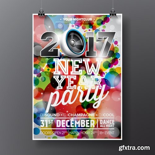 Collection banner flyer of New Year illustration Christmas decoration gift holiday tree toy logo 4-25 HQ Jpeg