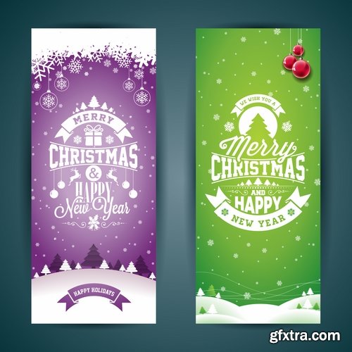 Collection banner flyer of New Year illustration Christmas decoration gift holiday tree toy logo 4-25 HQ Jpeg