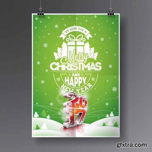 Collection banner flyer of New Year illustration Christmas decoration gift holiday tree toy logo 4-25 HQ Jpeg