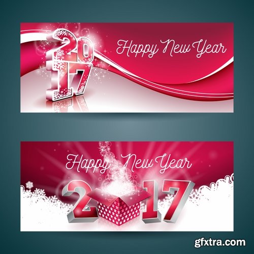 Collection banner flyer of New Year illustration Christmas decoration gift holiday tree toy logo 4-25 HQ Jpeg