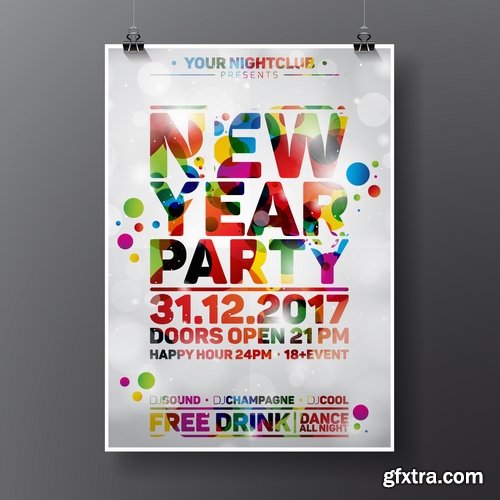 Collection banner flyer of New Year illustration Christmas decoration gift holiday tree toy logo 4-25 HQ Jpeg