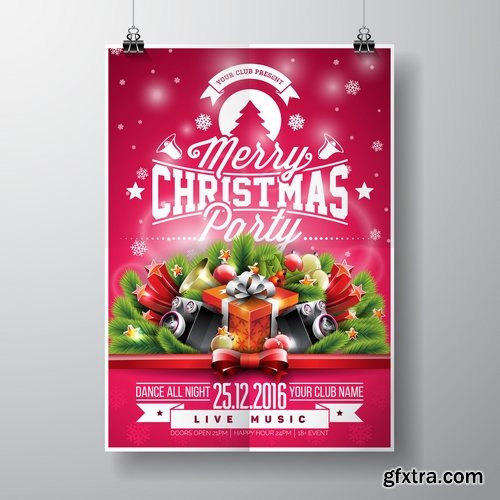 Collection banner flyer of New Year illustration Christmas decoration gift holiday tree toy logo 4-25 HQ Jpeg