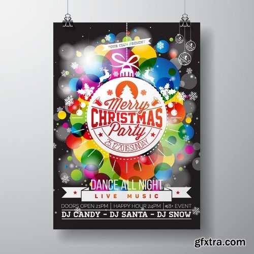 Collection banner flyer of New Year illustration Christmas decoration gift holiday tree toy logo 4-25 HQ Jpeg