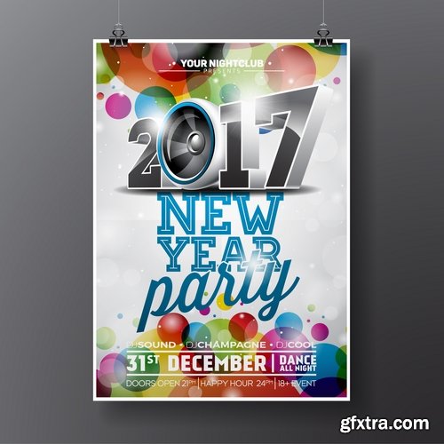 Collection banner flyer of New Year illustration Christmas decoration gift holiday tree toy logo 4-25 HQ Jpeg