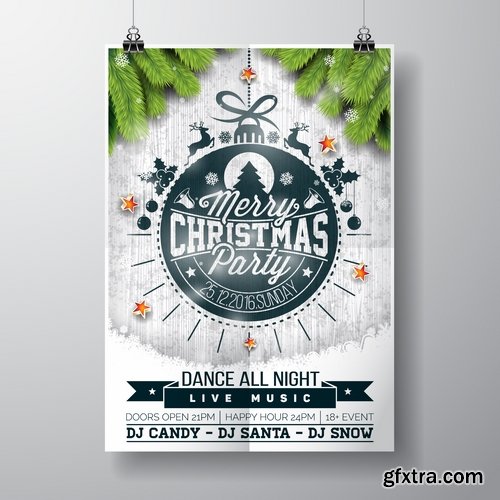 Collection banner flyer of New Year illustration Christmas decoration gift holiday tree toy logo 4-25 HQ Jpeg