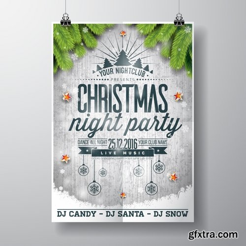 Collection banner flyer of New Year illustration Christmas decoration gift holiday tree toy logo 4-25 HQ Jpeg