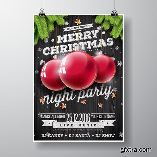 Collection banner flyer of New Year illustration Christmas decoration gift holiday tree toy logo 4-25 HQ Jpeg