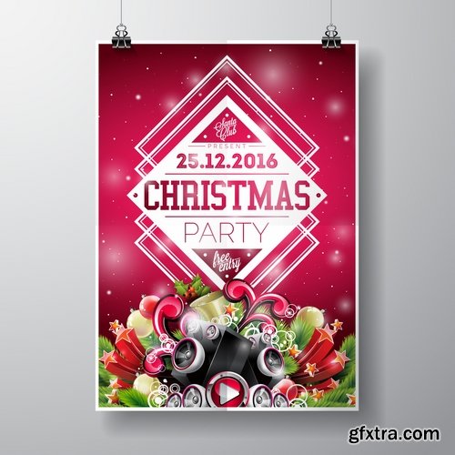 Collection banner flyer of New Year illustration Christmas decoration gift holiday tree toy logo 4-25 HQ Jpeg