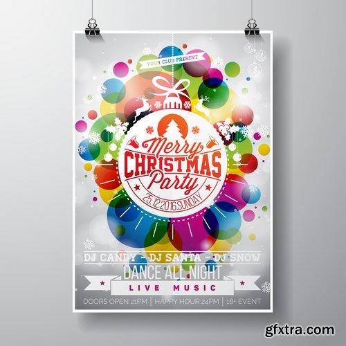 Collection banner flyer of New Year illustration Christmas decoration gift holiday tree toy logo 4-25 HQ Jpeg