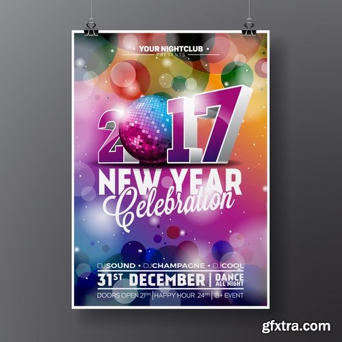 Collection banner flyer of New Year illustration Christmas decoration gift holiday tree toy logo 4-25 HQ Jpeg