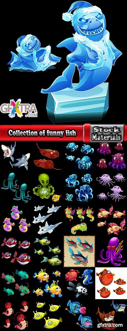 Collection of funny fish underwater inhabitant of the cartoon vector image 25 EPS