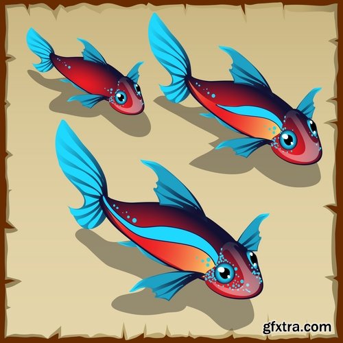 Collection of funny fish underwater inhabitant of the cartoon vector image 25 EPS