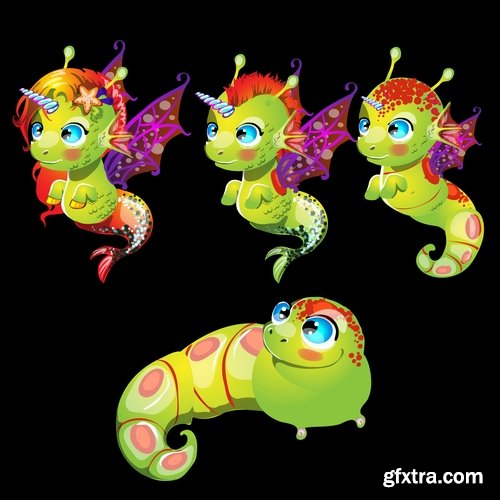 Collection of funny fish underwater inhabitant of the cartoon vector image 25 EPS