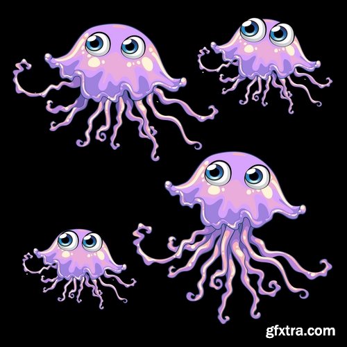 Collection of funny fish underwater inhabitant of the cartoon vector image 25 EPS