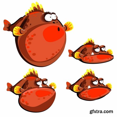 Collection of funny fish underwater inhabitant of the cartoon vector image 25 EPS