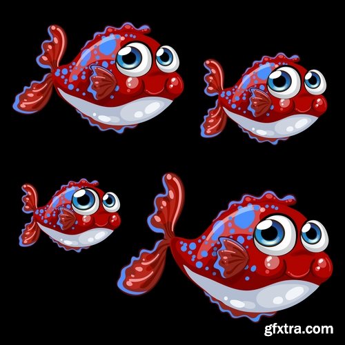 Collection of funny fish underwater inhabitant of the cartoon vector image 25 EPS