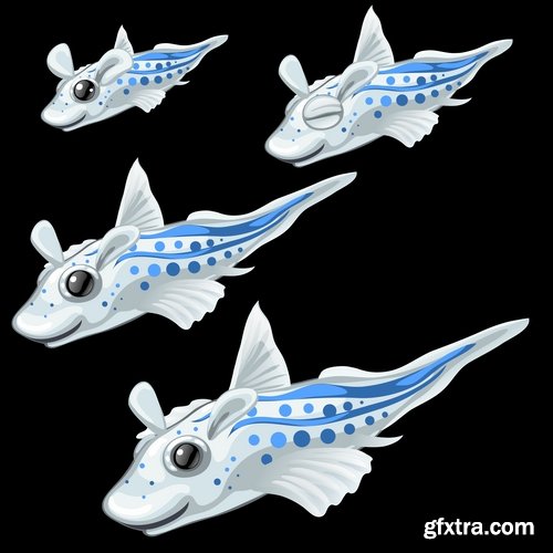 Collection of funny fish underwater inhabitant of the cartoon vector image 25 EPS