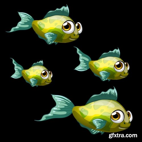 Collection of funny fish underwater inhabitant of the cartoon vector image 25 EPS