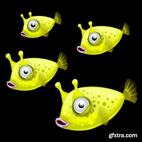 Collection of funny fish underwater inhabitant of the cartoon vector image 25 EPS