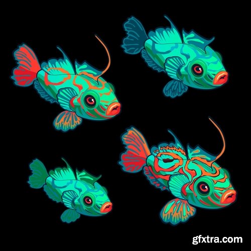 Collection of funny fish underwater inhabitant of the cartoon vector image 25 EPS