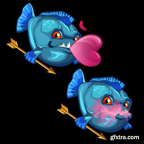 Collection of funny fish underwater inhabitant of the cartoon vector image 25 EPS