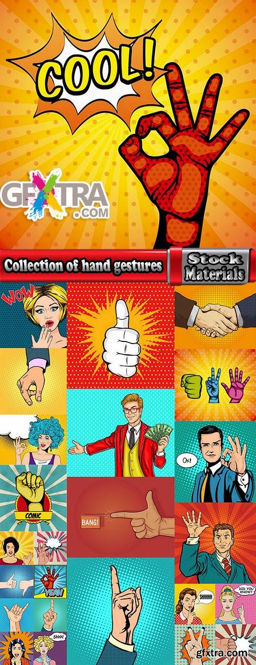 Collection of hand gestures comic illustration emotion mimic 25 EPS