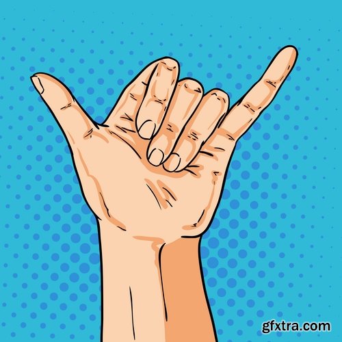 Collection of hand gestures comic illustration emotion mimic 25 EPS