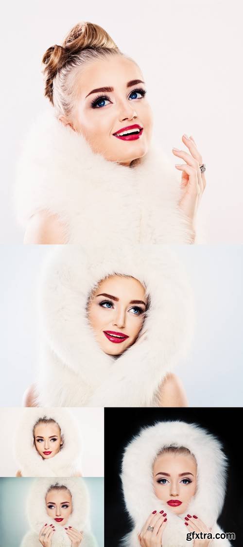 Fashion Portrait of Cute Winter Woman with Makeup