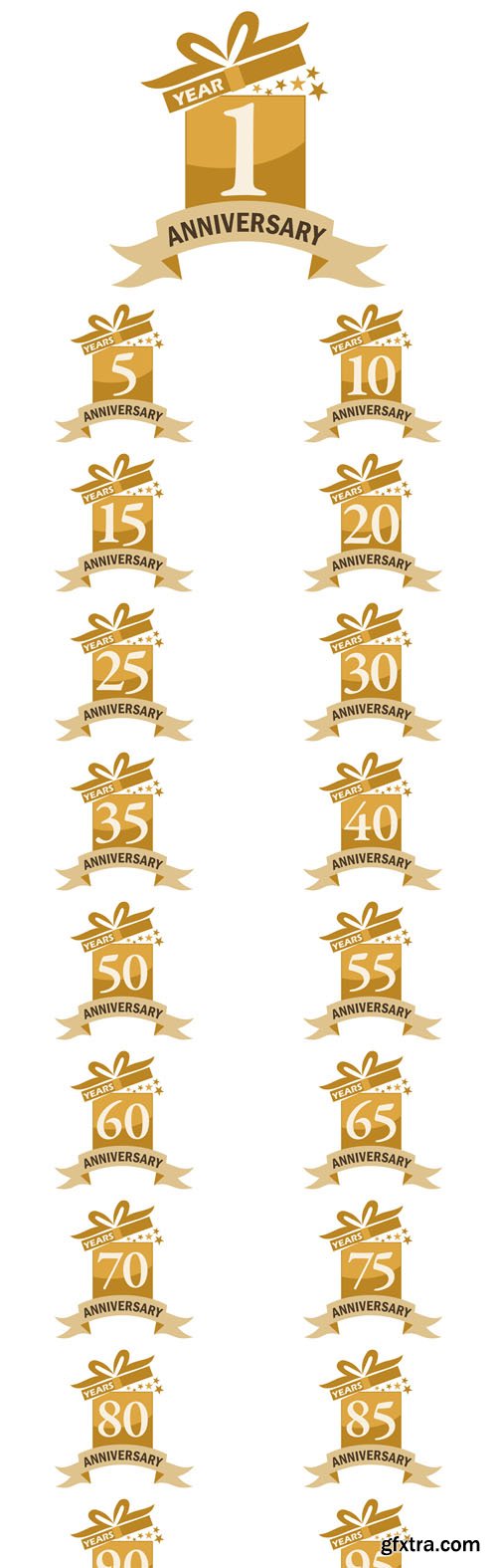 Vector Set - Years Gift Box Ribbon Anniversary