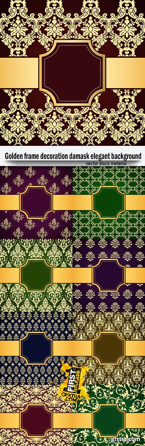 Golden frame decoration damask elegant background