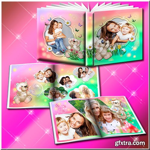 Baby photo album with Teddy bears