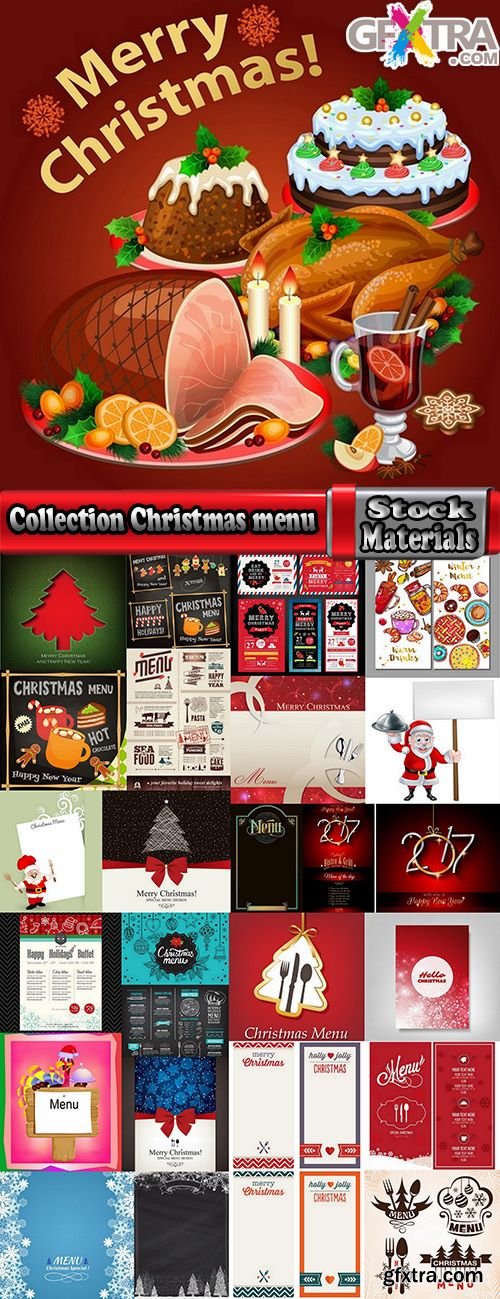 Collection Christmas menu flyer banner food restaurant New Year holiday 25 EPS