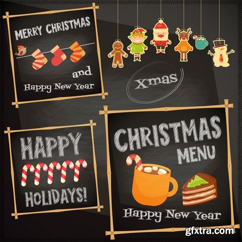 Collection Christmas menu flyer banner food restaurant New Year holiday 25 EPS