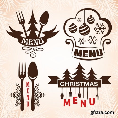 Collection Christmas menu flyer banner food restaurant New Year holiday 25 EPS