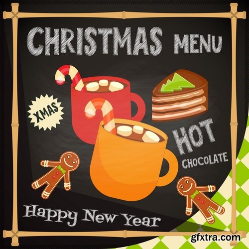 Collection Christmas menu flyer banner food restaurant New Year holiday 25 EPS