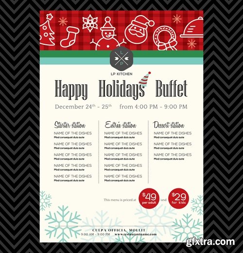 Collection Christmas menu flyer banner food restaurant New Year holiday 25 EPS