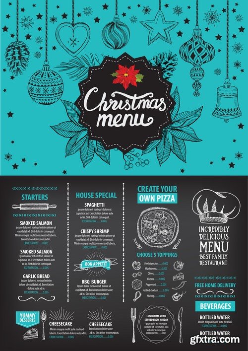 Collection Christmas menu flyer banner food restaurant New Year holiday 25 EPS