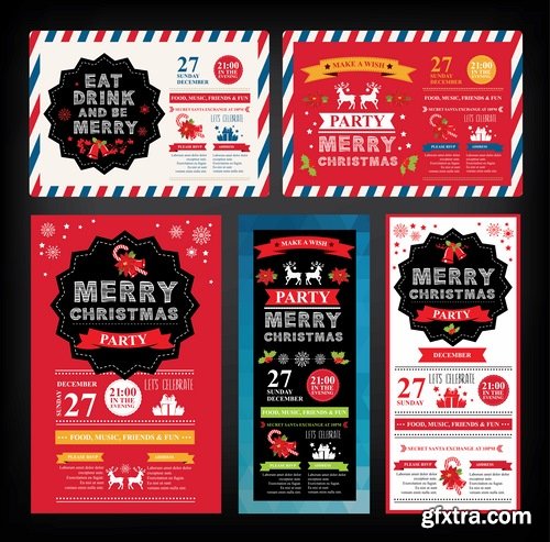 Collection Christmas menu flyer banner food restaurant New Year holiday 25 EPS