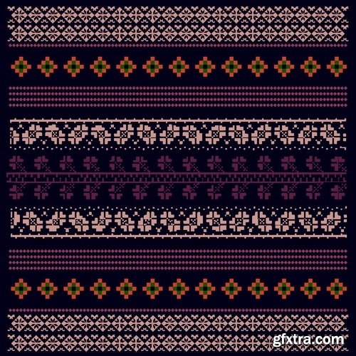 Collection of ethnic national ornament Nordic geometric swatch background vector 25 EPS