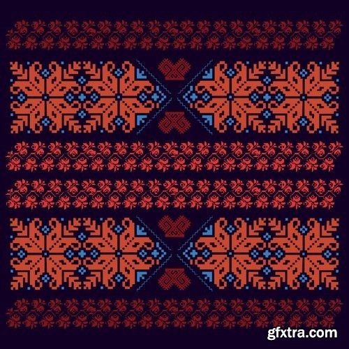 Collection of ethnic national ornament Nordic geometric swatch background vector 25 EPS