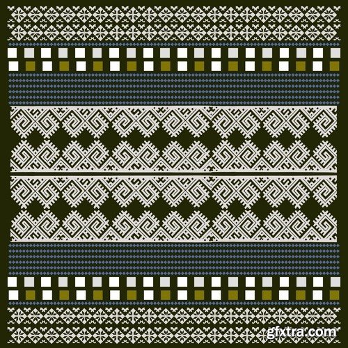 Collection of ethnic national ornament Nordic geometric swatch background vector 25 EPS