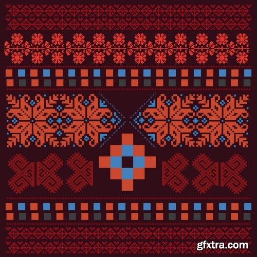 Collection of ethnic national ornament Nordic geometric swatch background vector 25 EPS