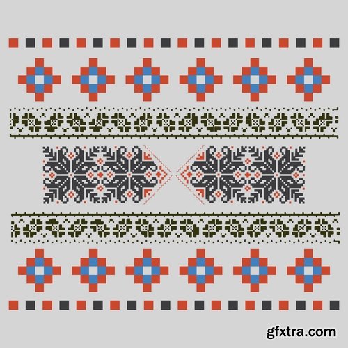 Collection of ethnic national ornament Nordic geometric swatch background vector 25 EPS