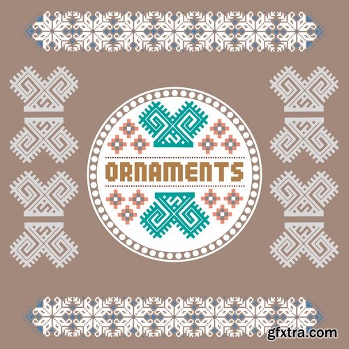 Collection of ethnic national ornament Nordic geometric swatch background vector 25 EPS