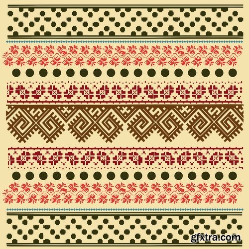 Collection of ethnic national ornament Nordic geometric swatch background vector 25 EPS